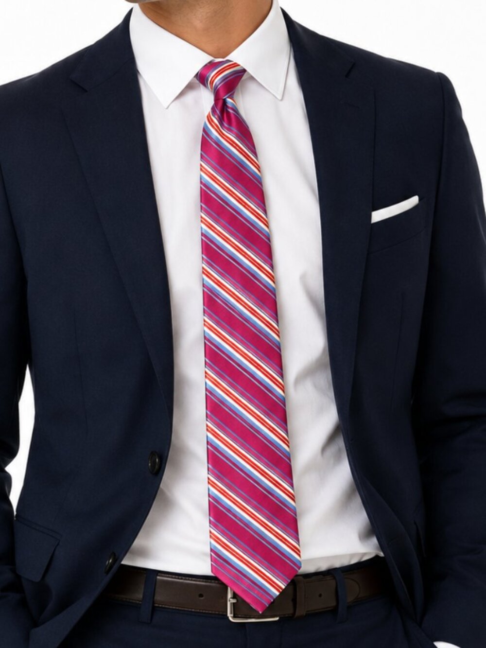 Jones New York Fuchsia Blue Red Striped 100% Silk Tie 58” Men’s Necktie